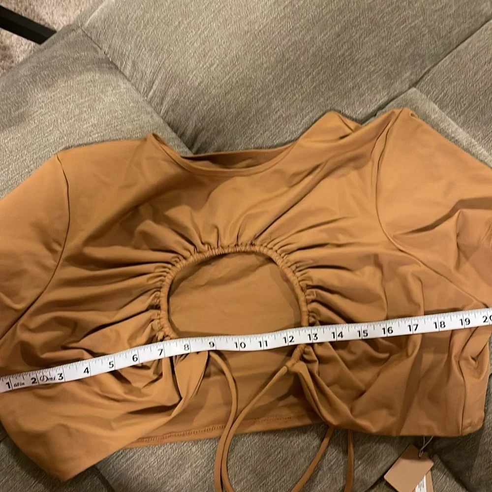 Skims Almond ruched swim top
